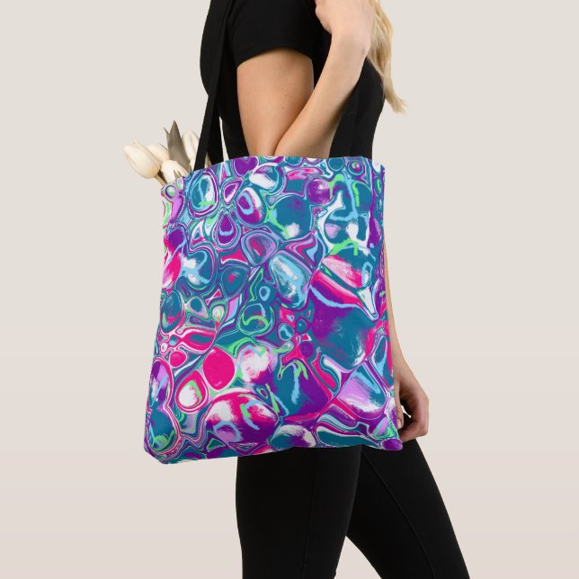 Pink and Blue Abstract Fluid Art  Tote Bag (Close Up)