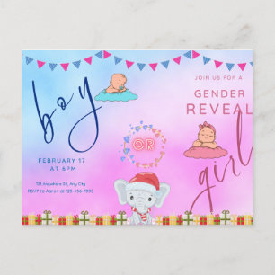 Pink And Blue Abstract Gender Reveal Invitation Postcard