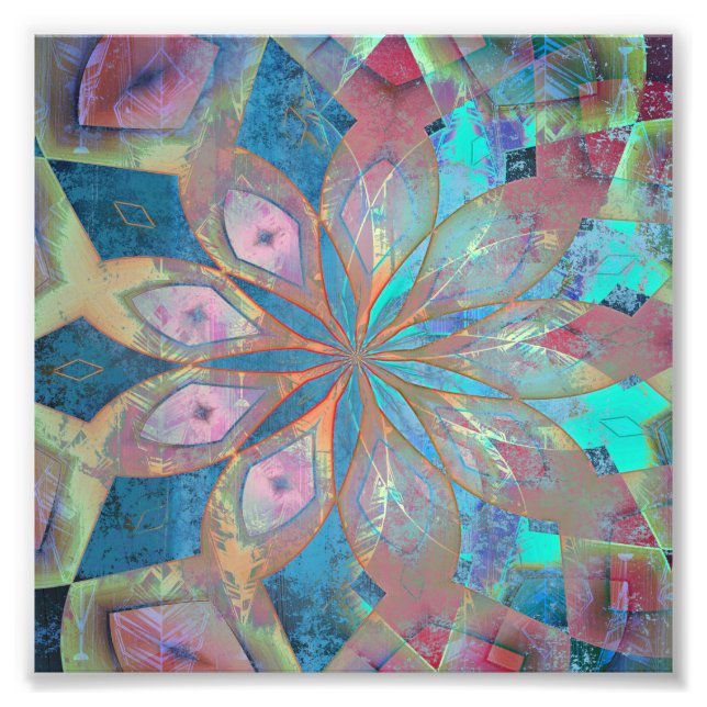 Pink and Blue Abstract Mandala Tile Photo Print (Front)