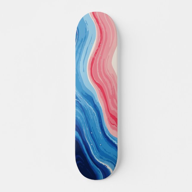 Pink and Blue Abstract Ocean Wave Flow Art  Skateboard (Front)