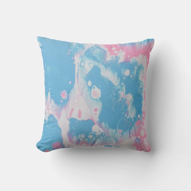 PINK AND BLUE ABSTRACT PAINTING CUSHION (Front)