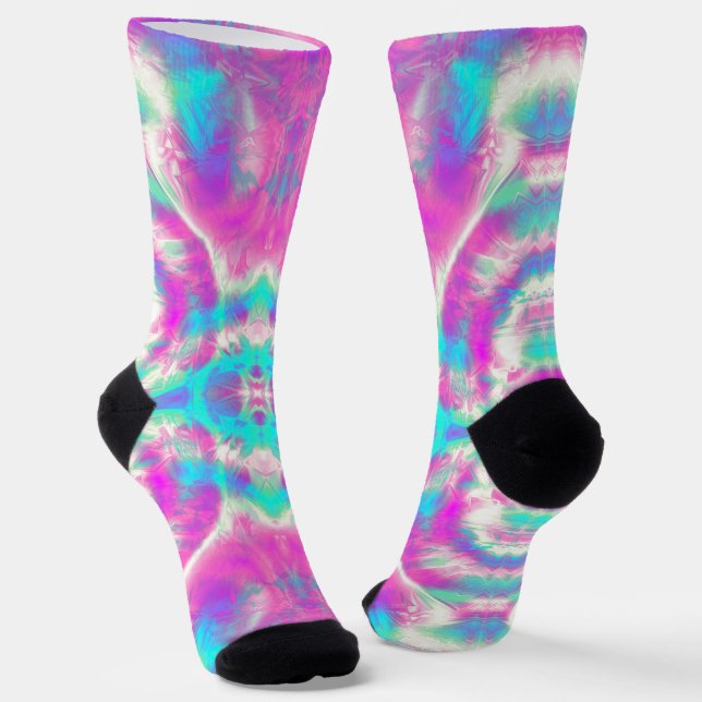 Pink and Blue Abstract Pattern Socks (Angled)