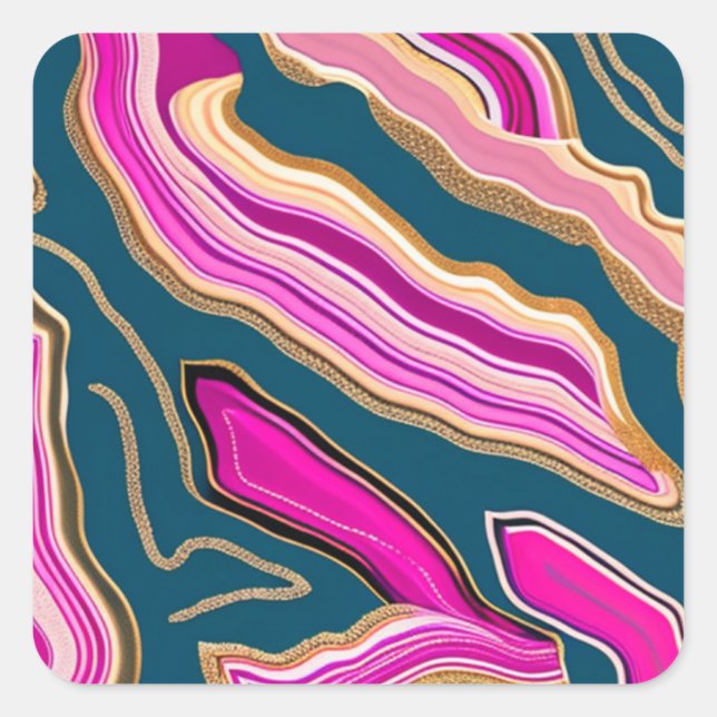 Pink and blue agate pattern square sticker (Front)