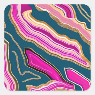 Pink and blue agate pattern square sticker