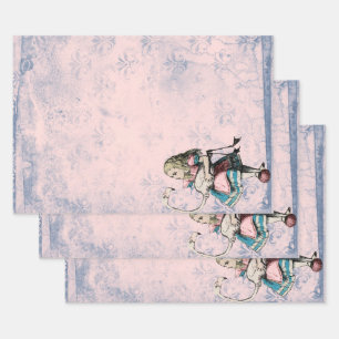 Pink and Blue Alice in Wonderland with Flamingo Wrapping Paper Sheet
