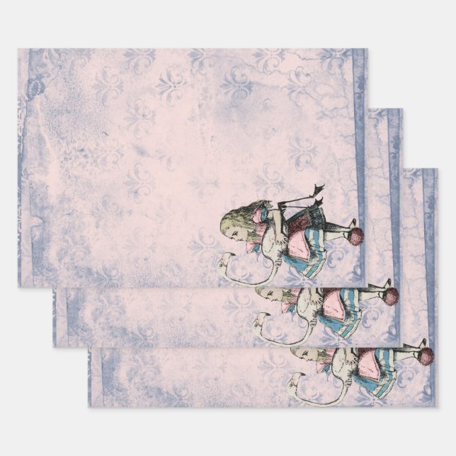 Pink and Blue Alice in Wonderland with Flamingo Wrapping Paper Sheet (Set)