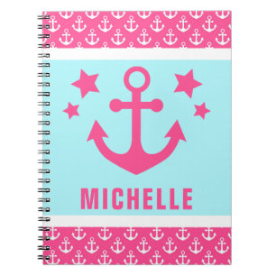 Pink and Blue Anchors Nautical Pattern Notebook