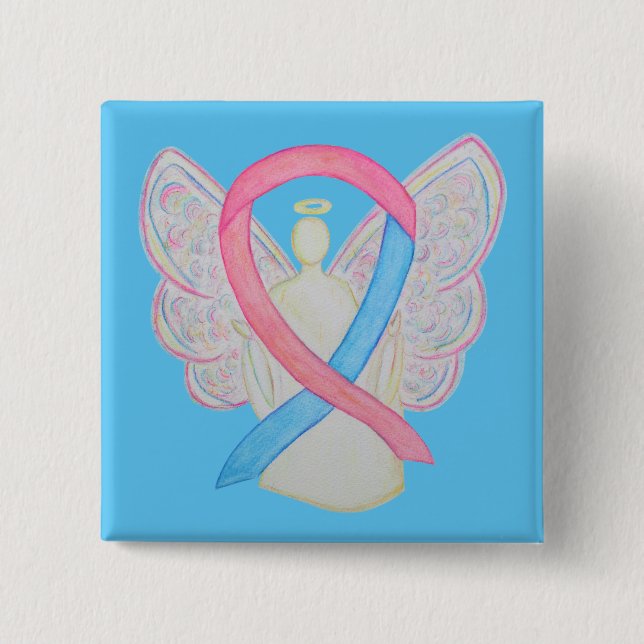 Pink and Blue Angel Awareness Ribbon Custom Pins (Front)