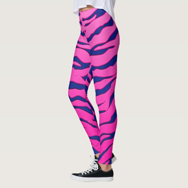 Pink And Blue Animal Tigers Stripes Leggings (Left)