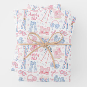 Pink and Blue Apres Ski Wrapping Paper Sheet