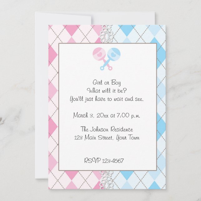 Pink and Blue Argyle Gender Reveal Invitation (Front)