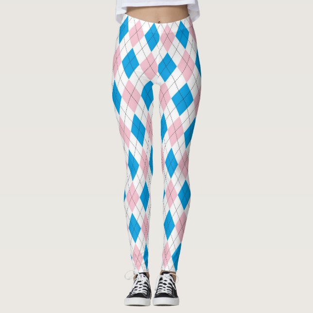 Pink And Blue Argyle Leggings (Front)