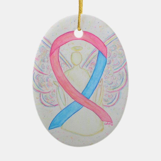 Pink and Blue Awareness Ribbon Angel Art Ornament (Front)