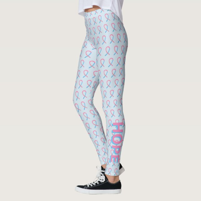 Pink and Blue Awareness Ribbon Art Words Leggings (Left)
