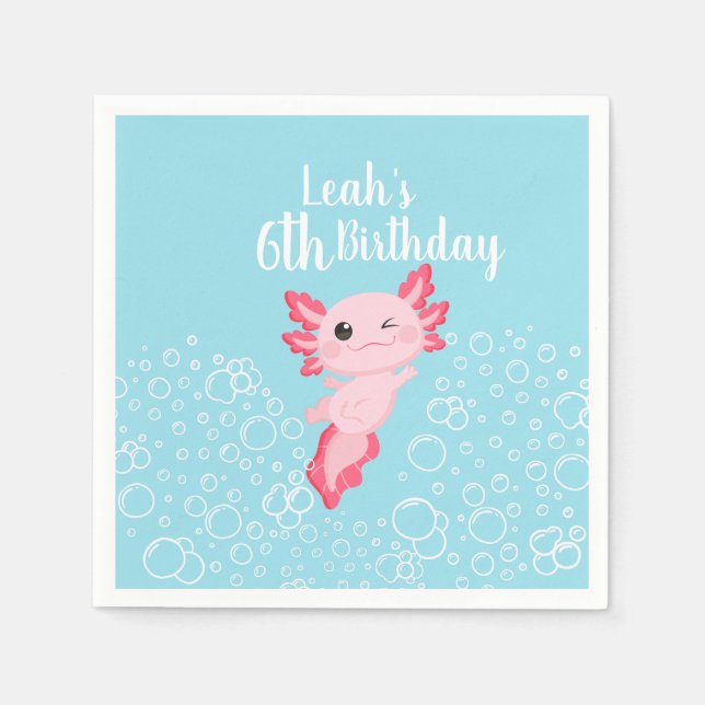 Pink and Blue Axolotl Birthday PaPaper Napkin (Front)