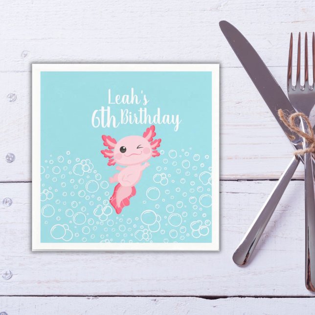Pink and Blue Axolotl Birthday PaPaper Napkin (Creator Uploaded)