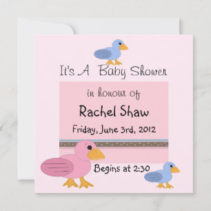 Pink and Blue Baby Ducks Baby Shower Invitation