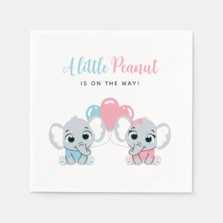 Pink and Blue Baby Elephant Balloon Gender Reveal Napkin