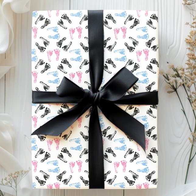 Pink And Blue Baby Feet Footprints Baby Shower Wrapping Paper (Creator Uploaded)