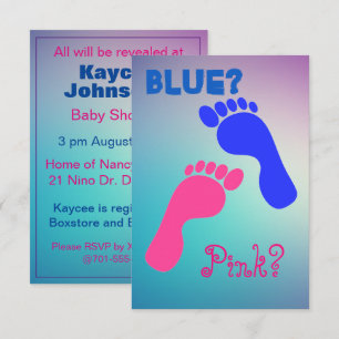 Pink and Blue Baby Footprints  Invitation
