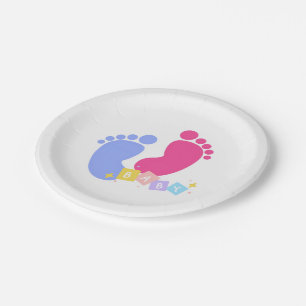 Pink and Blue Baby Footprints Paper Plate