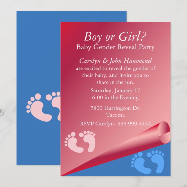 Pink and Blue Baby Gender Reveal Party Invitation (Front/Back)