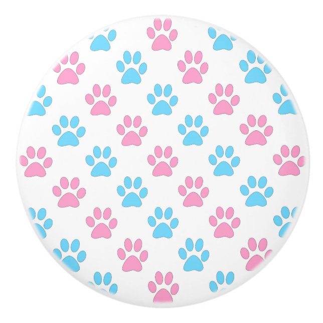 Pink and blue baby paws pattern ceramic knob (Front)