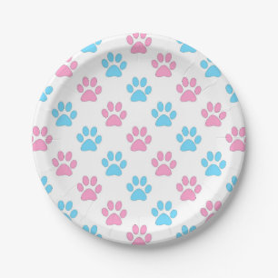 Pink and blue baby paws pattern paper plate
