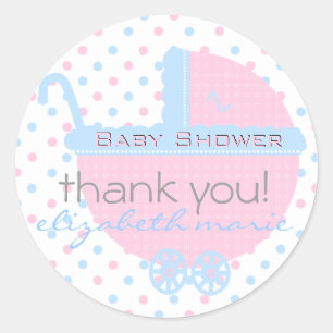 Pink and Blue-Baby Shower Favour Classic Round Sticker