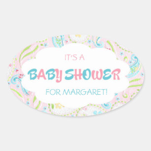 Pink and Blue Baby Shower Oval Sticker