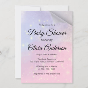 Pink And Blue Background With Stars Baby Shower Invitation