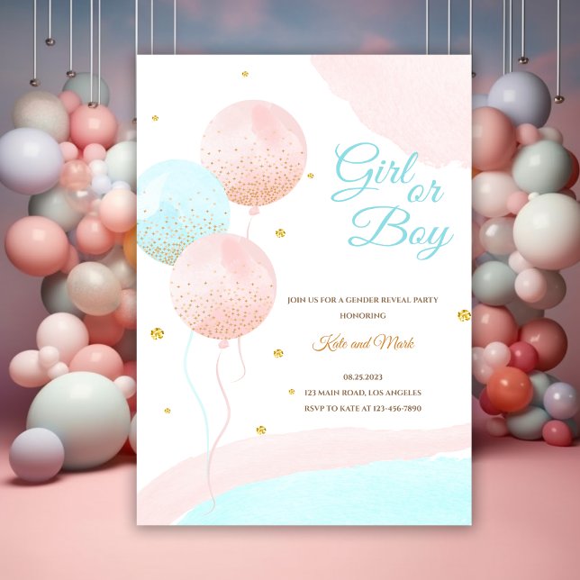 Pink and Blue Balloons Boy or Girl Gender Reveal Invitation (Creator Uploaded)