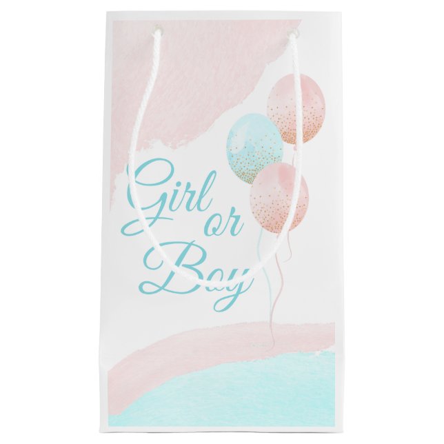 Pink and Blue Balloons Boy or Girl Gender Reveal Small Gift Bag (Front)