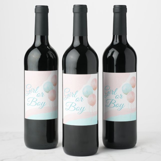 Pink and Blue Balloons Boy or Girl Gender Reveal Wine Label (Bottles)