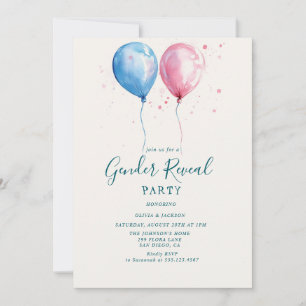 Pink and Blue Balloons Gender Reveal Party  Invitation