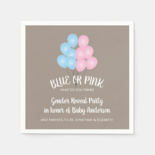 Pink and Blue Balloons Gender Reveal Party Napkin