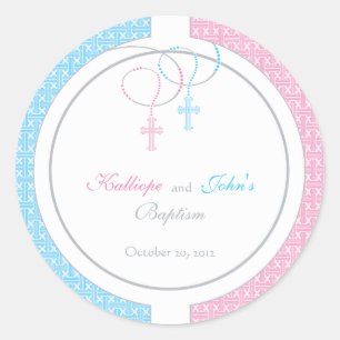 Pink and Blue Baptism Favour Sticker