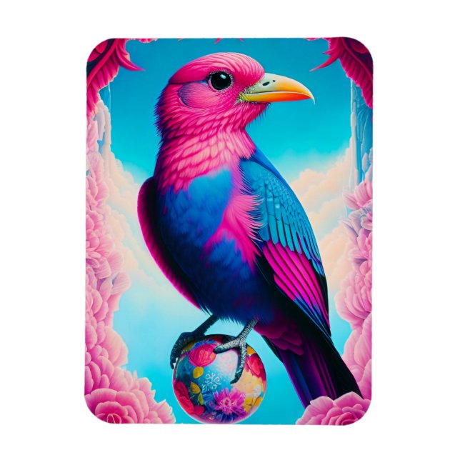 Pink and blue bird magnet (Vertical)