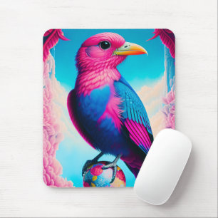 Pink and blue bird mouse mat
