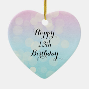 Pink and Blue Bokeh 13th Birthday Ceramic Tree Decoration