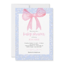 Pink and blue bow baby shower invitation