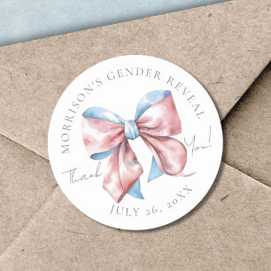 Pink And Blue Bow Gender Reveal Classic Round Sticker