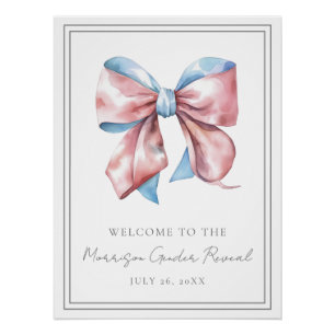 Pink And Blue Bow Gender Reveal Welcome Sign