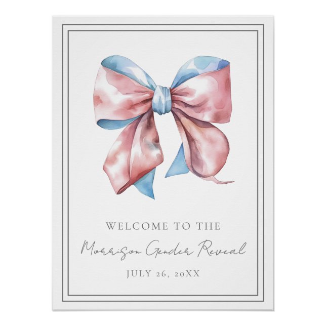 Pink And Blue Bow Gender Reveal Welcome Sign (Front)