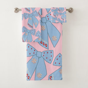 Pink And Blue Bows Bath Towel Set