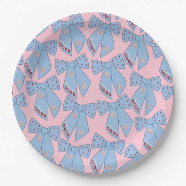 Pink And Blue Bows Paper Plate (Front)