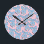 Pink And Blue Bows Round Clock<br><div class="desc">Colourful Christmas Bows - Coquette Ribbons – Pink And Blue.</div>