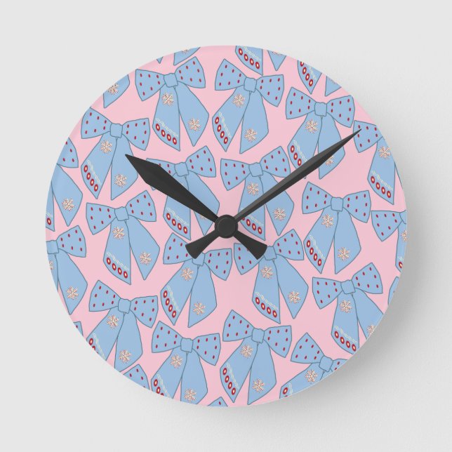Pink And Blue Bows Round Clock (Front)