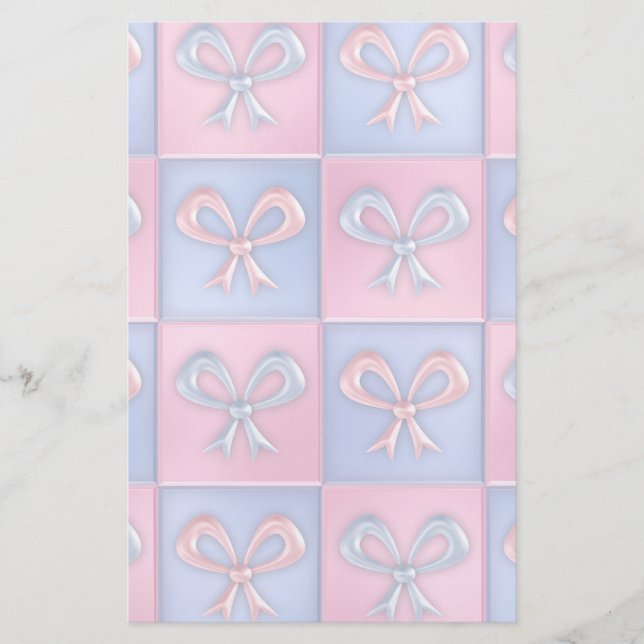 Pink and Blue Bows Stationery (Front)