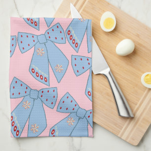 Pink And Blue Bows Tea Towel